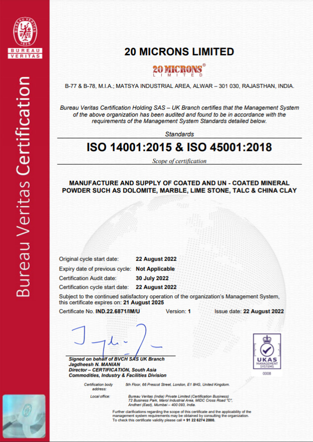 20 Microns Alwar Plant Certificate